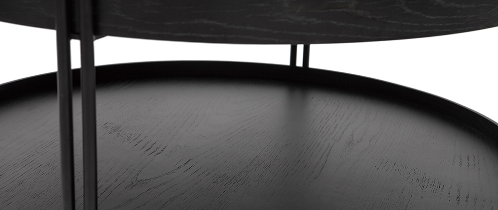 Tavolino rotondo in rovere nero e finitura metallo D80 cm TWICE