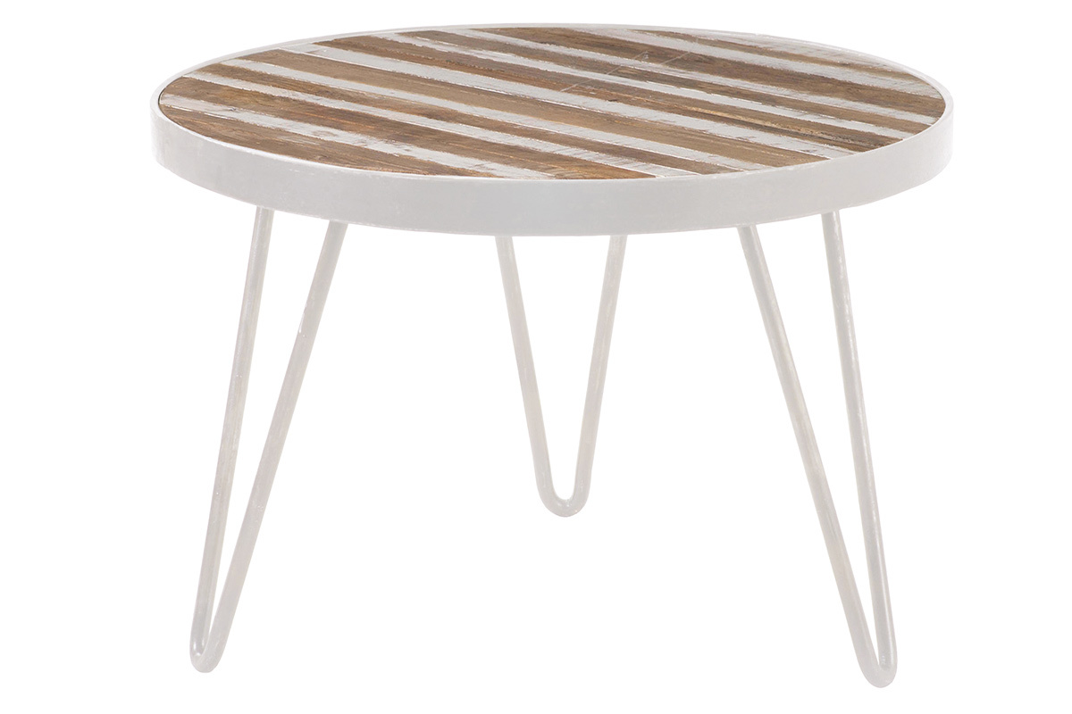 Tavolino rotondo legno e metallo bianco 50x35 ROCHELLE