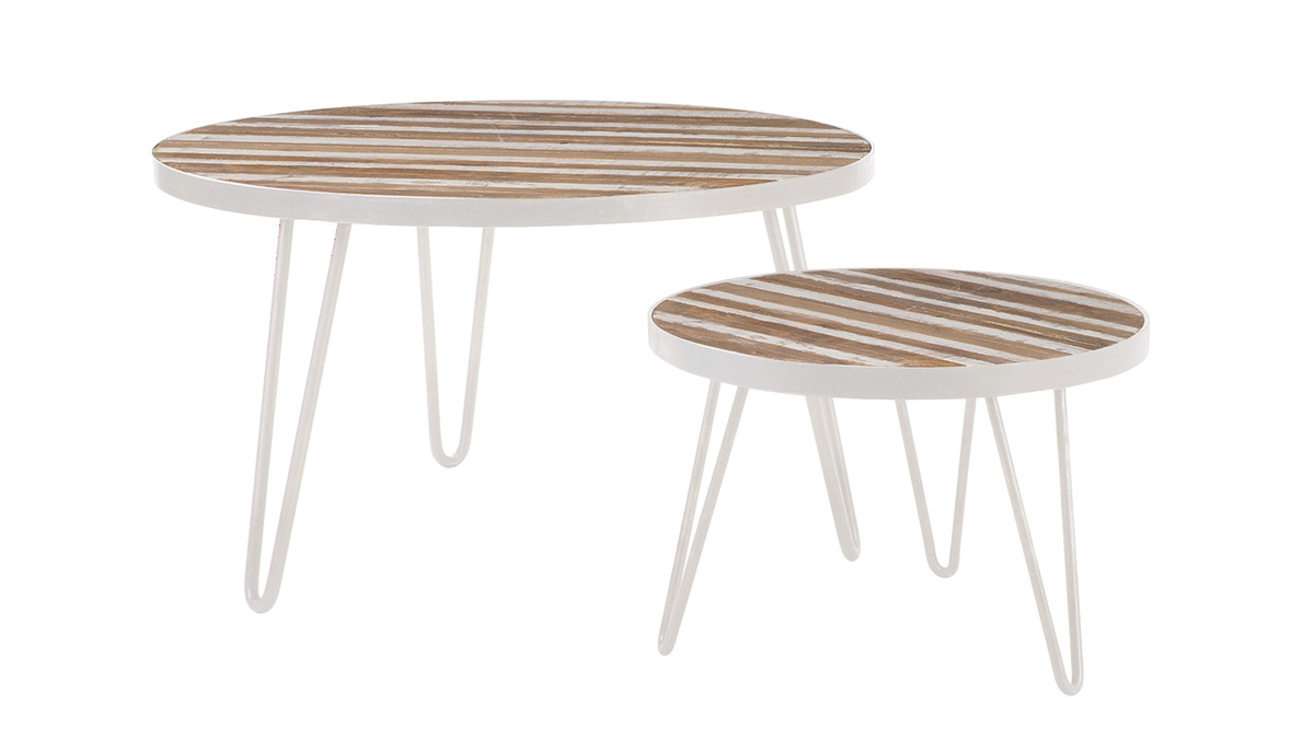 Tavolino rotondo legno e metallo bianco 50x35 ROCHELLE