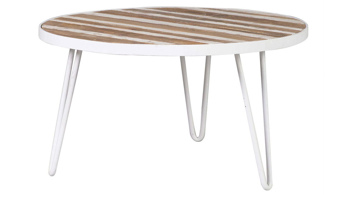 Tavolino rotondo legno e metallo bianco 80x45 ROCHELLE