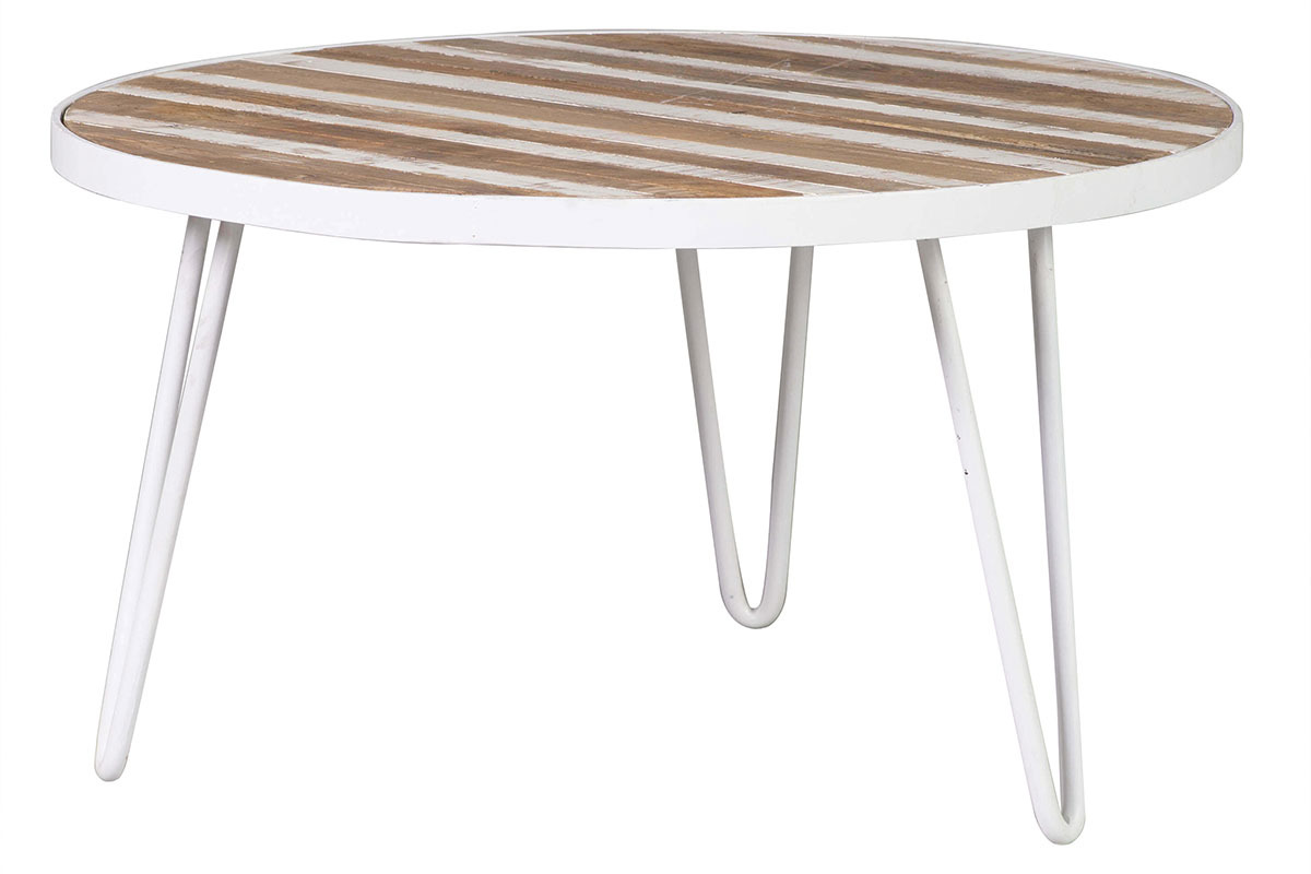 Tavolino rotondo legno e metallo bianco 80x45 ROCHELLE