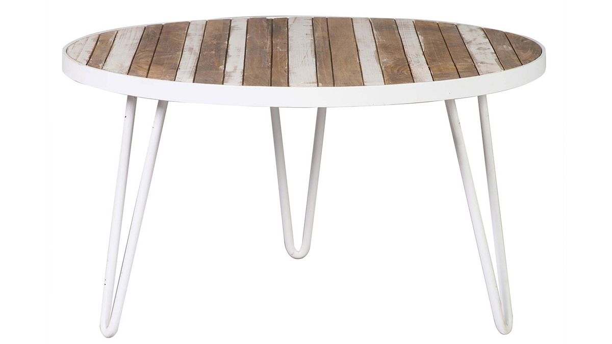 Tavolino rotondo legno e metallo bianco 80x45 ROCHELLE