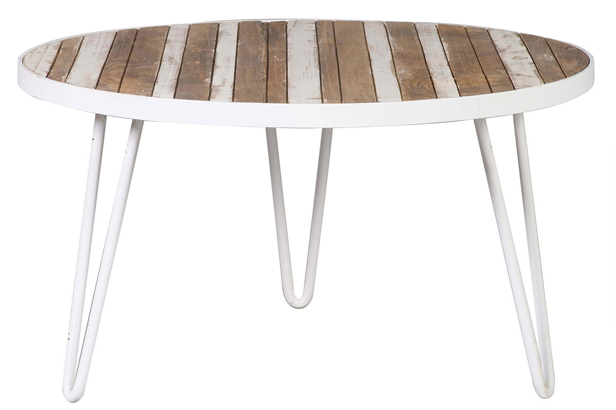 Tavolino rotondo legno e metallo bianco 80x45 ROCHELLE
