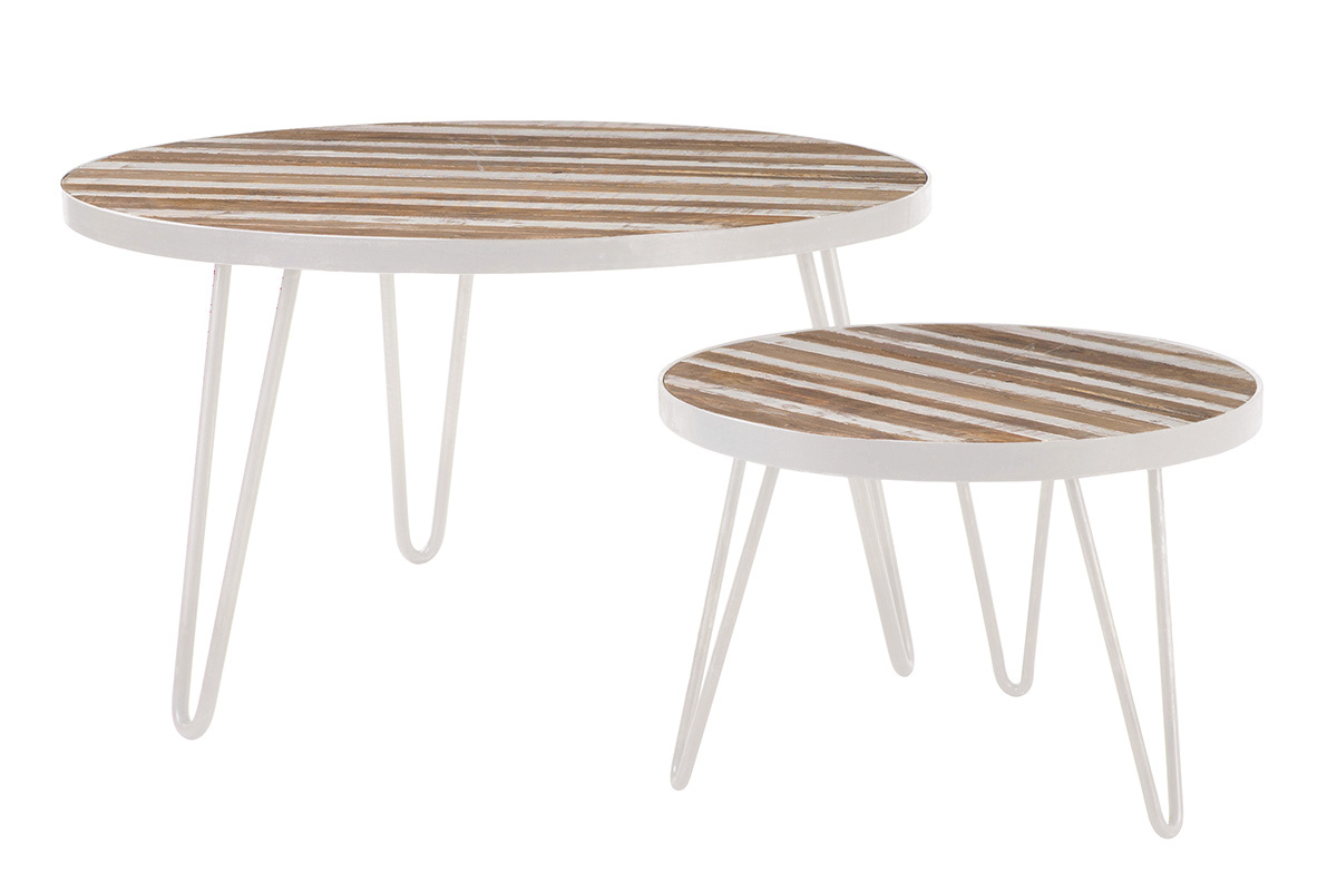 Tavolino rotondo legno e metallo bianco 80x45 ROCHELLE