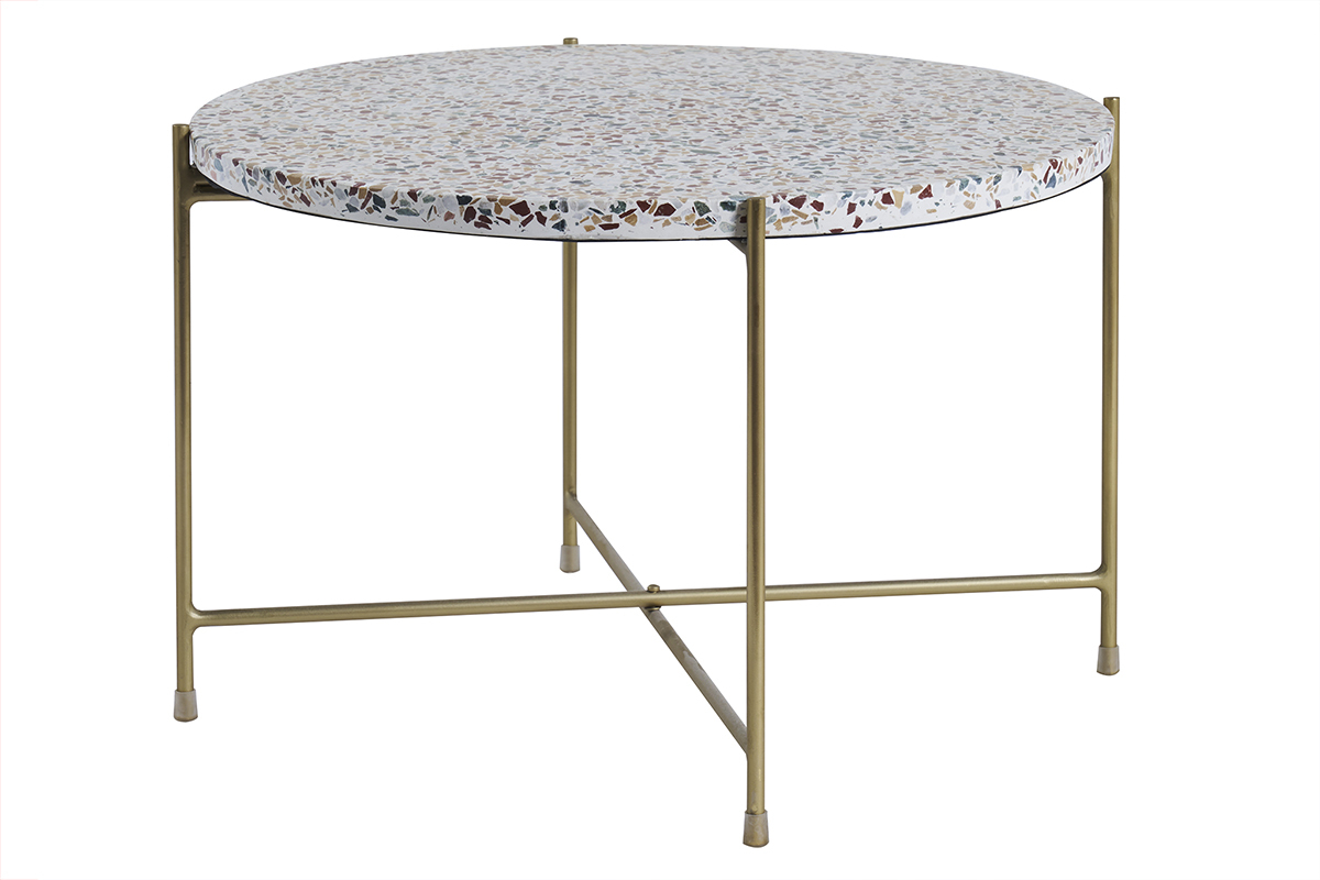 Tavolino salotto design tondo in terrazzo e metallo dorato D55 cm MEZZO