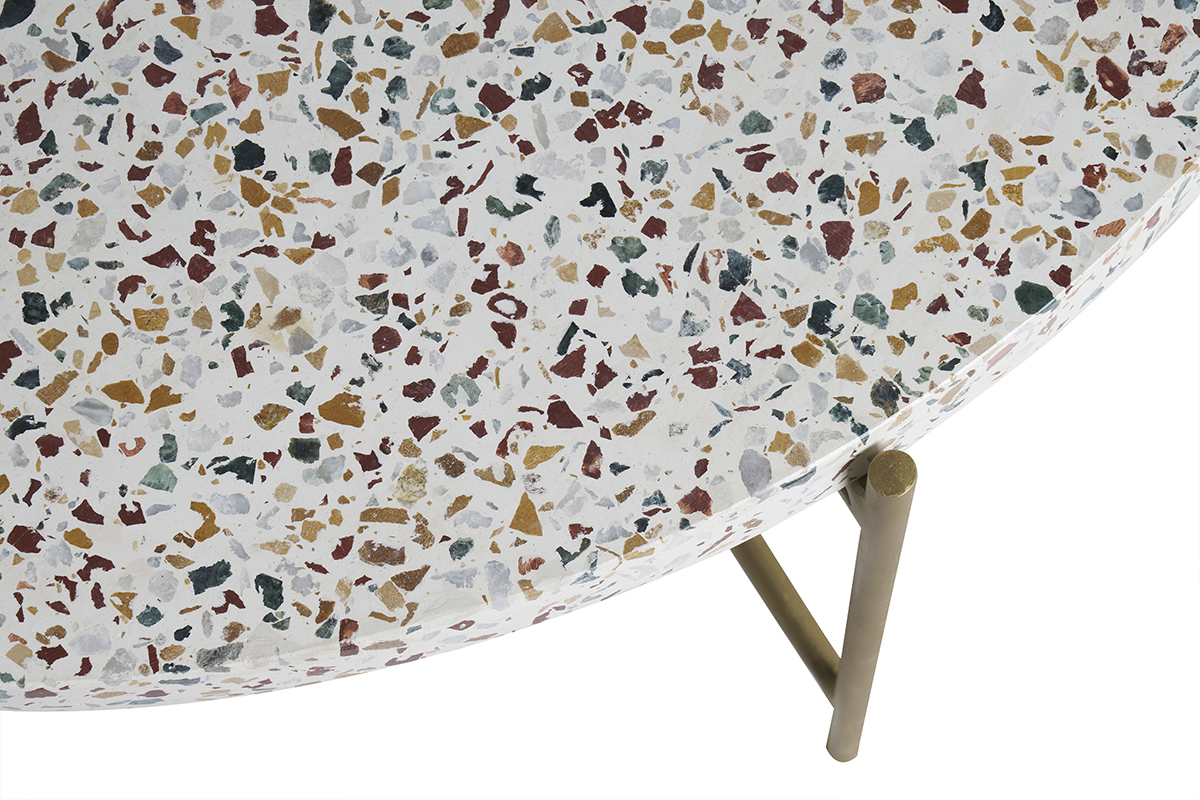 Tavolino salotto design tondo in terrazzo e metallo dorato D55 cm MEZZO