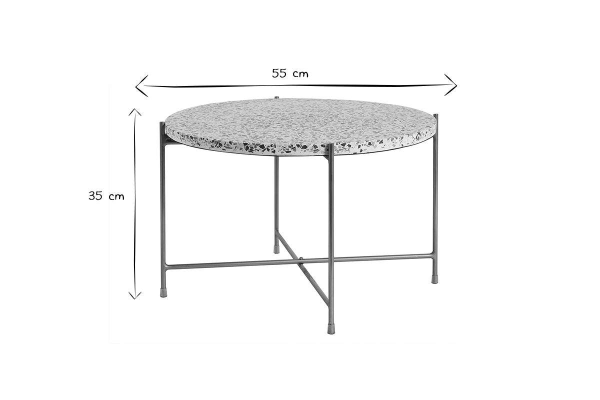 Tavolino salotto design tondo in terrazzo e metallo dorato D55 cm MEZZO