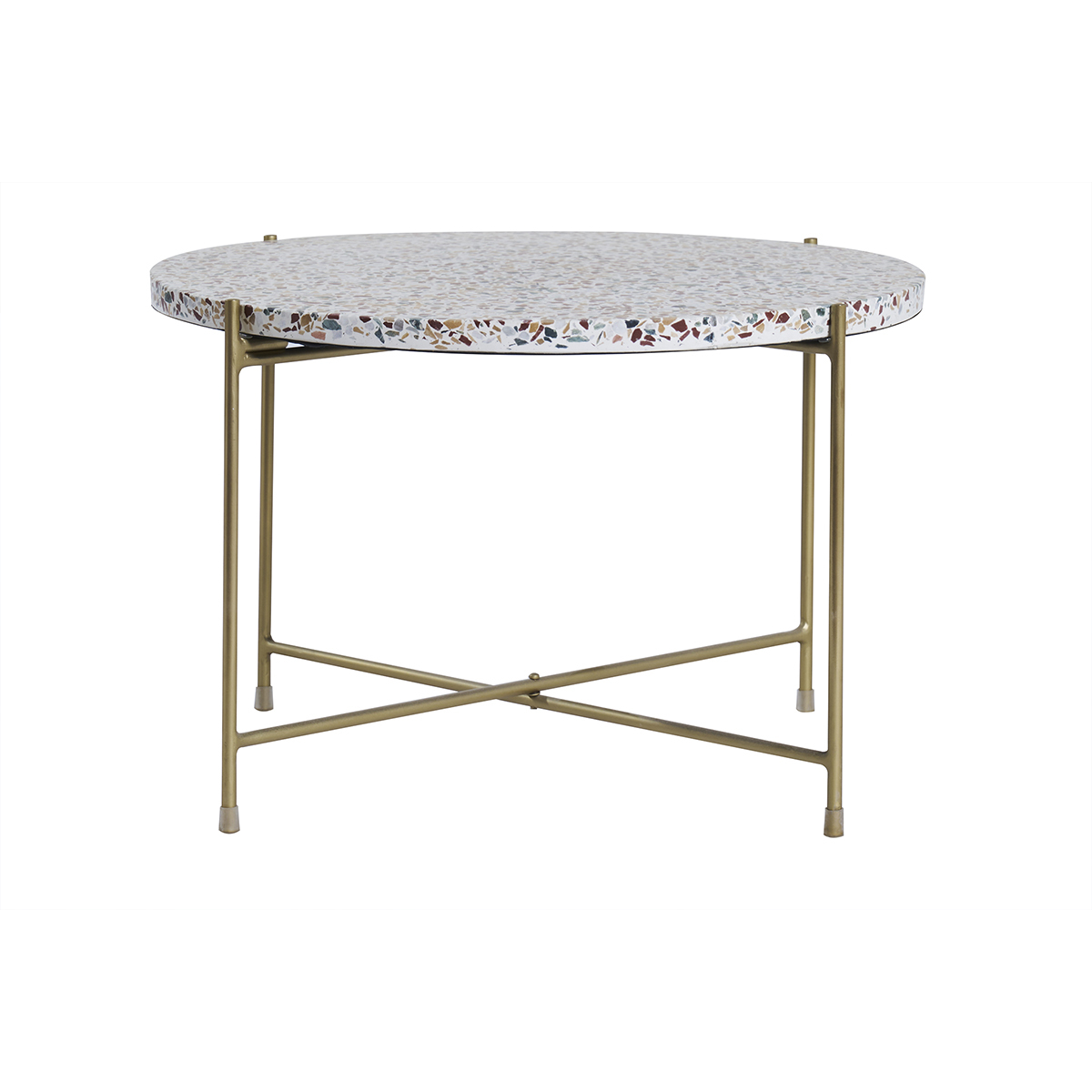 Tavolino salotto design tondo in terrazzo e metallo dorato D55 cm MEZZO