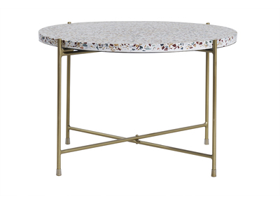 Tavolino salotto design tondo in terrazzo e metallo dorato D55 cm MEZZO