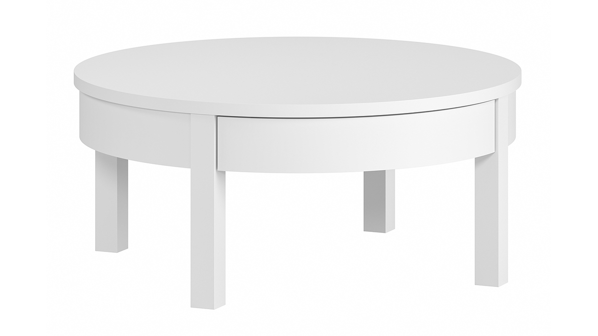 Tavolino salotto rotondo bianco con cassetto D80 cm EOLE