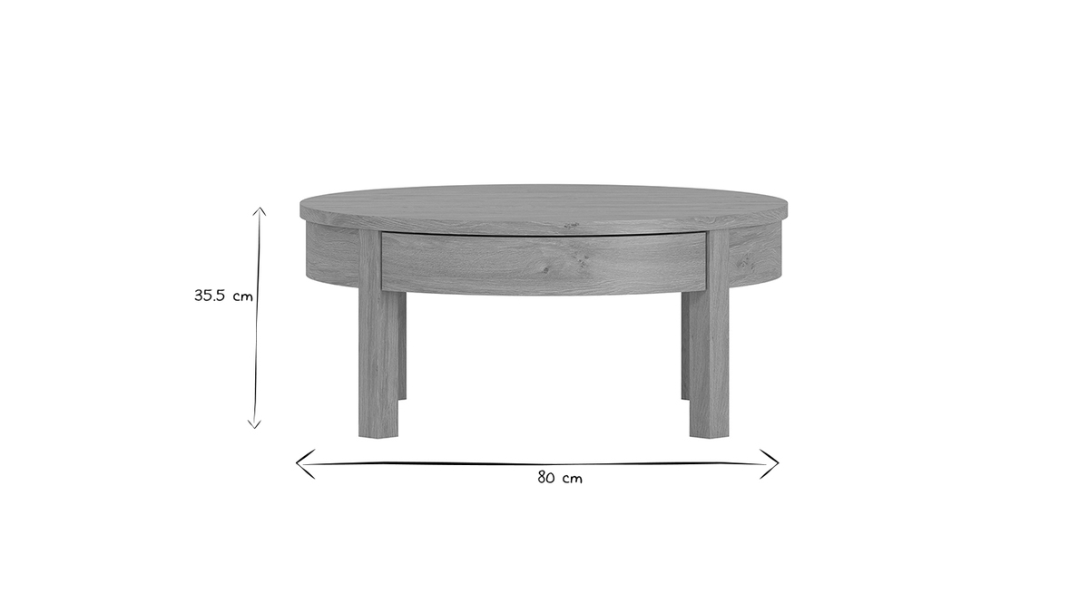 Tavolino salotto rotondo finitura rovere con cassetto D80 cm EOLE