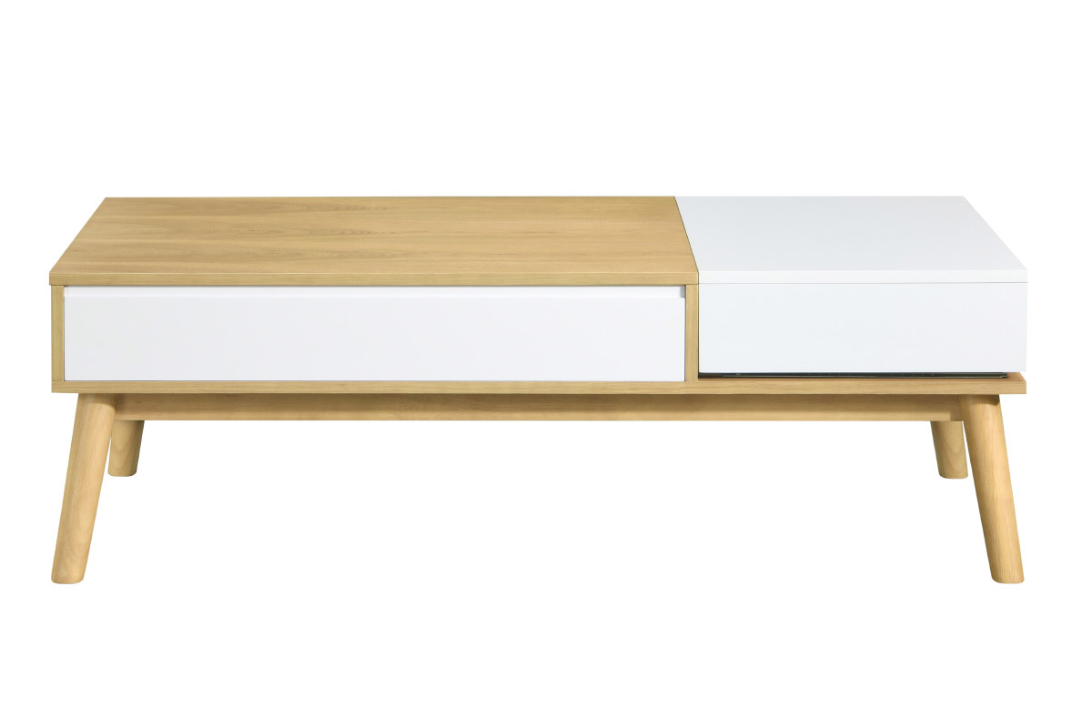 Tavolino scandinavo in legno chiaro e bianco con contenitore TALIA