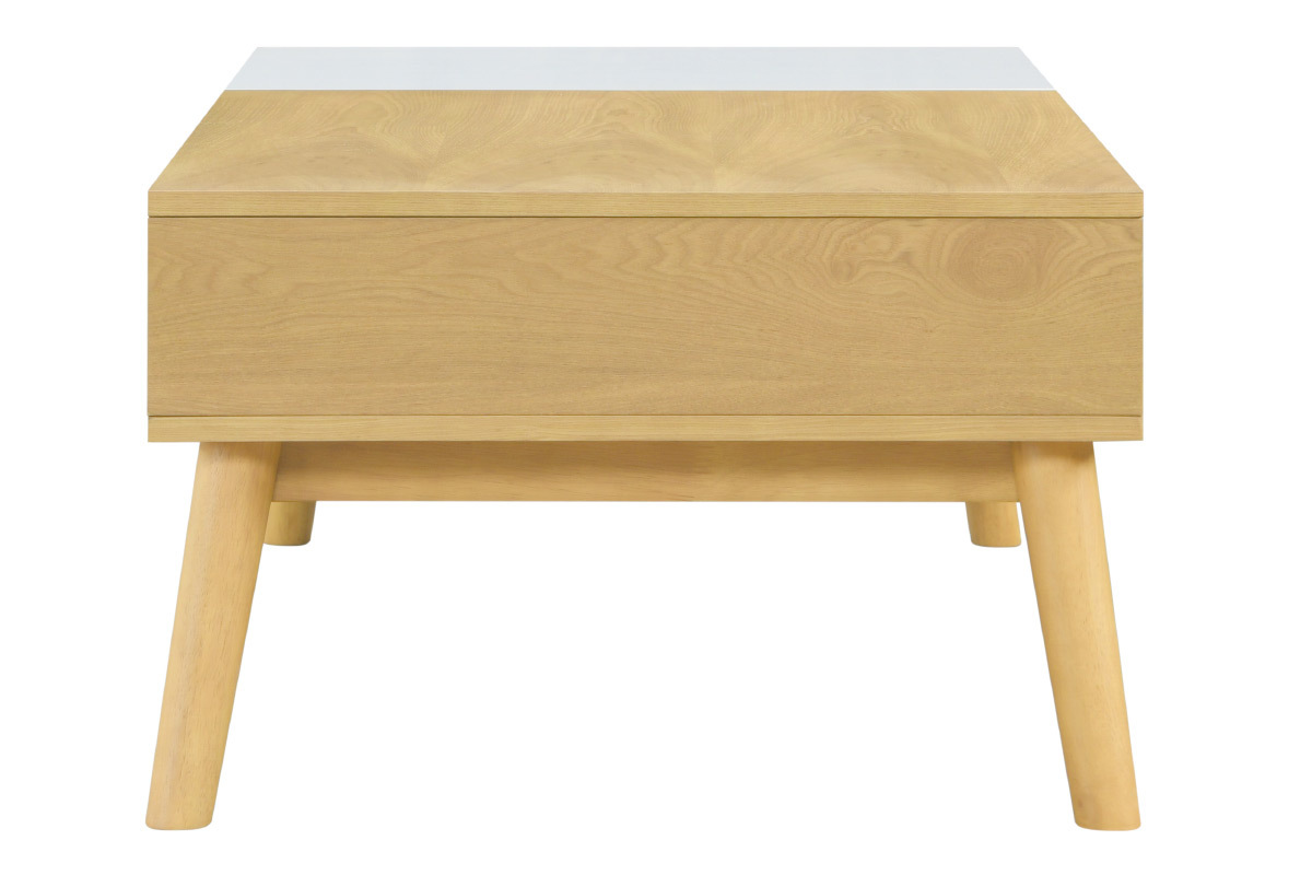 Tavolino scandinavo in legno chiaro e bianco con contenitore TALIA