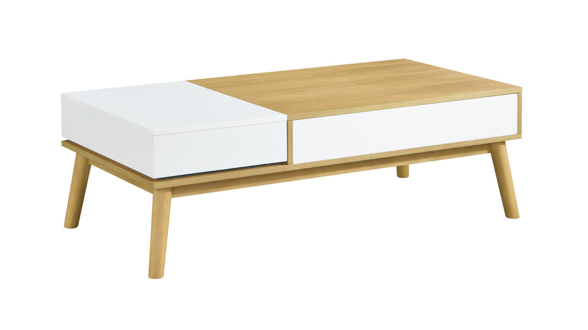 Tavolino scandinavo in legno chiaro e bianco con contenitore TALIA