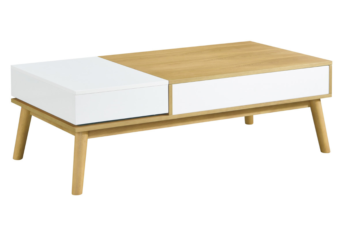 Tavolino scandinavo in legno chiaro e bianco con contenitore TALIA