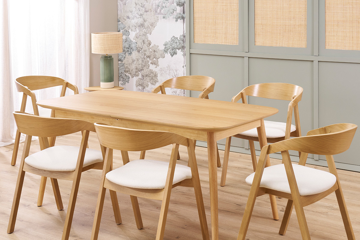 Tavolo allungabile con allunghe integrate rettangolare in legno chiaro rovere L160-210 cm ANK