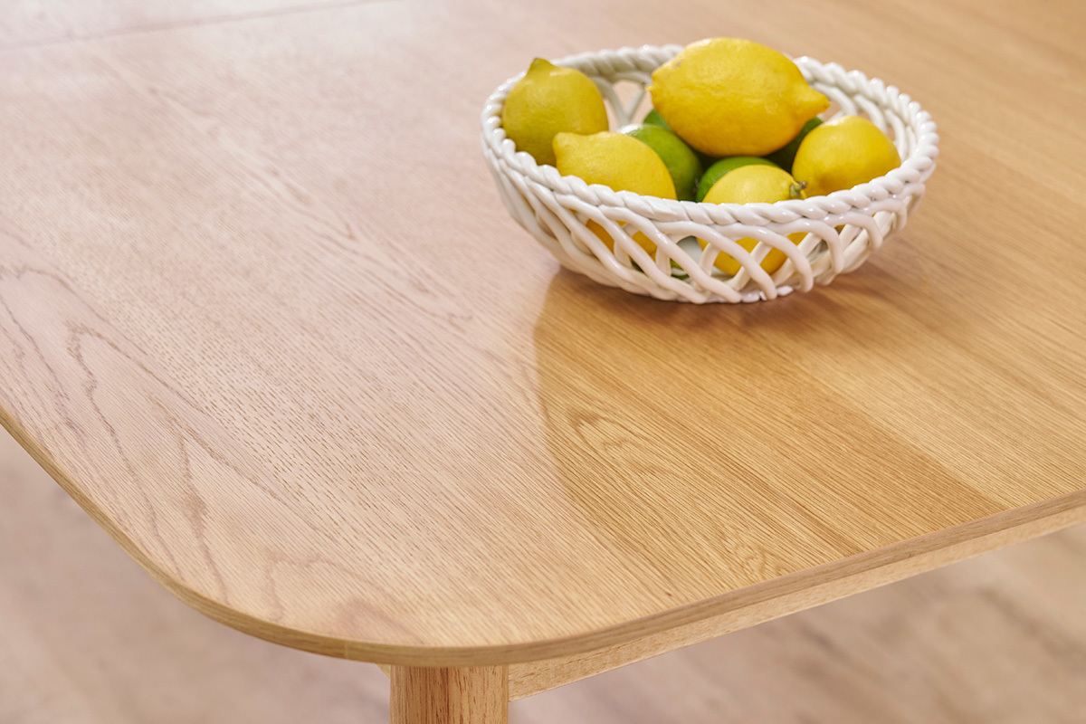 Tavolo allungabile con allunghe integrate rettangolare in legno chiaro rovere L160-210 cm ANK