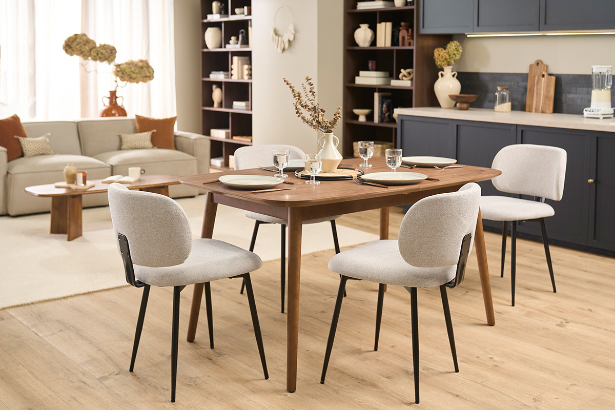 Tavolo allungabile con allunghe integrate rettangolare in legno scuro noce L140-170 cm ANK