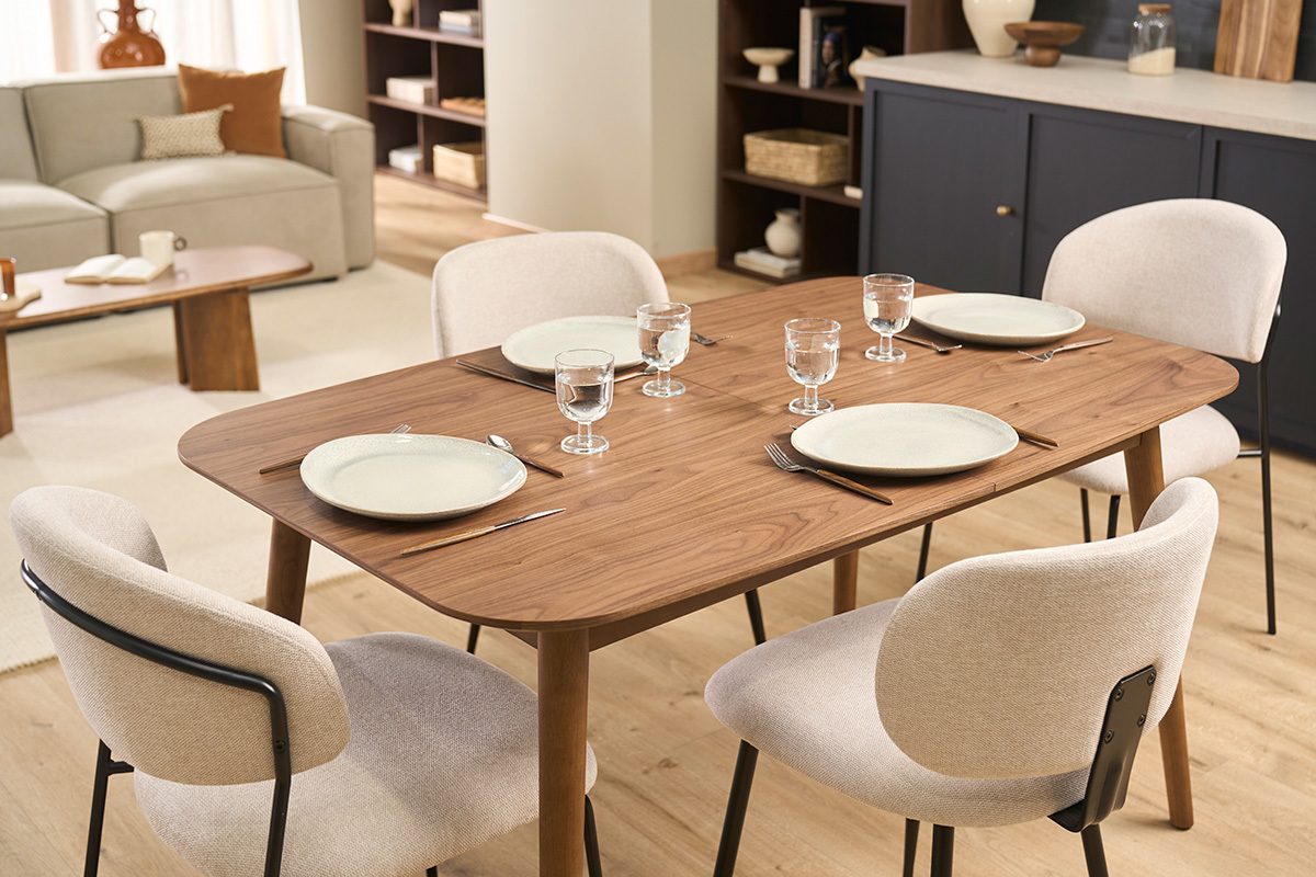 Tavolo allungabile con allunghe integrate rettangolare in legno scuro noce L140-170 cm ANK