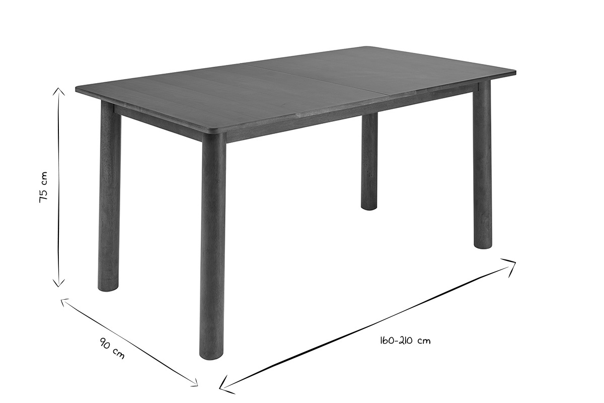 Dimensioni del tavolo allungabile CLAUDIE in bianco e nero, 160-210 cm L, 90 cm l, 75 cm h