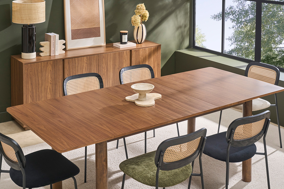 Tavolo allungabile con allunghe integrate rettangolare legno scuro noce L160-210 cm CLAUDIE