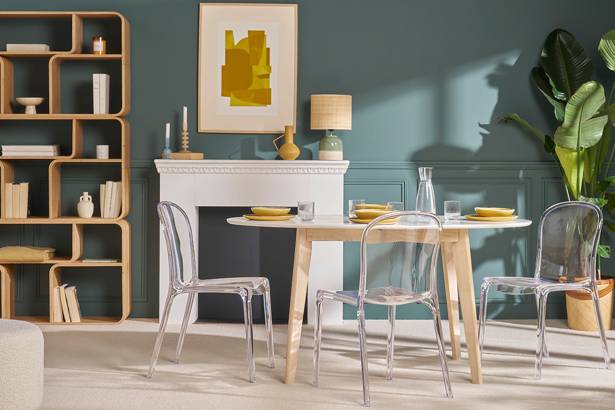 Tavolo allungabile ovale bianco e legno chiaro L150-200 LEENA