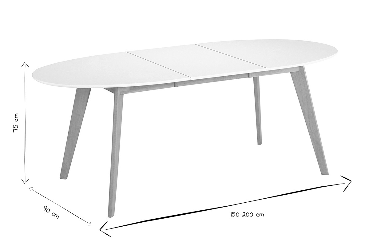 Tavolo allungabile ovale bianco e legno chiaro L150-200 LEENA