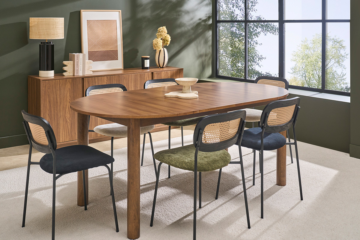 Tavolo allungabile ovale in legno scuro noce L180-230 cm CLAUDIE
