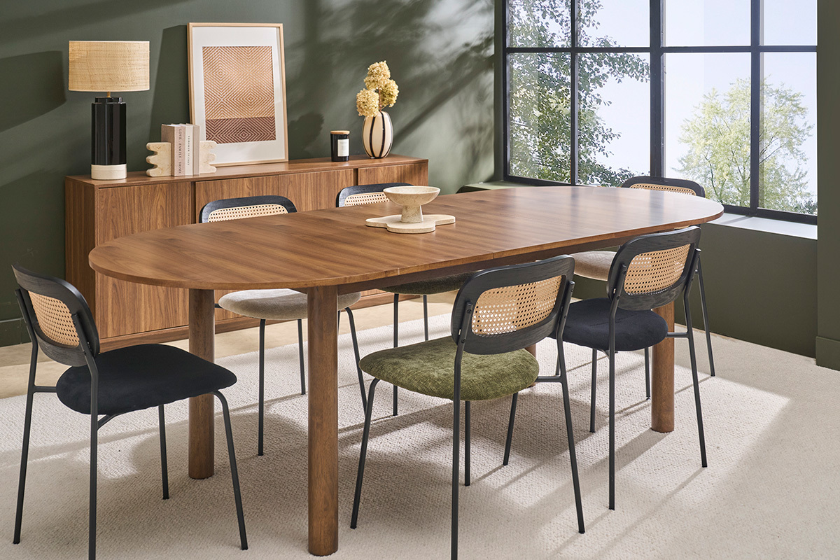 Tavolo allungabile ovale in legno scuro noce L180-230 cm CLAUDIE
