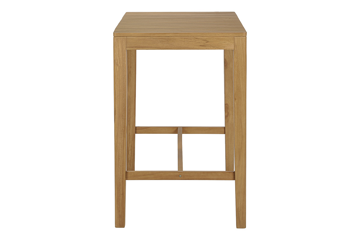 Tavolo alto da giardino rettangolare in legno massello di teak vista di profilo