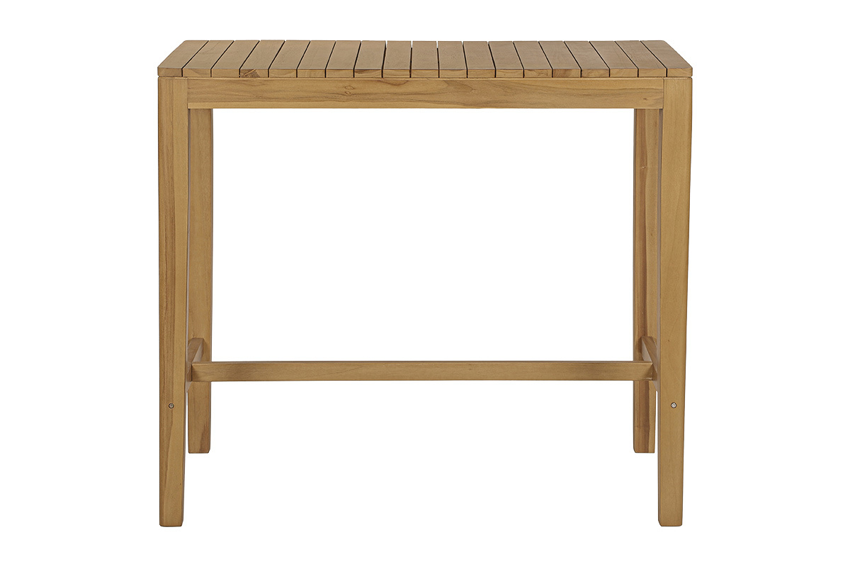 Tavolo alto da giardino rettangolare in legno massello di teak vista frontale