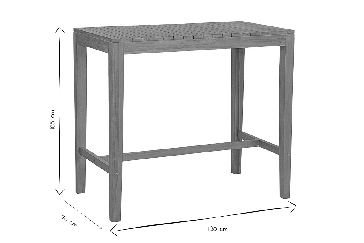 Tavolo alto da giardino rettangolare in legno massiccio di teak L120 cm GILI