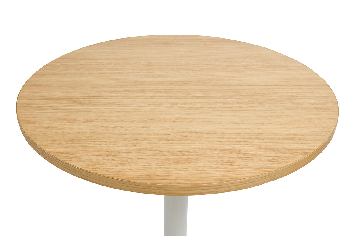 Tavolo alto design rotondo in legno chiaro di quercia e metallo bianco D60 cm CALISTA