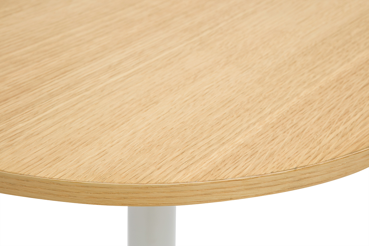 Tavolo alto design rotondo in legno chiaro di quercia e metallo bianco D60 cm CALISTA