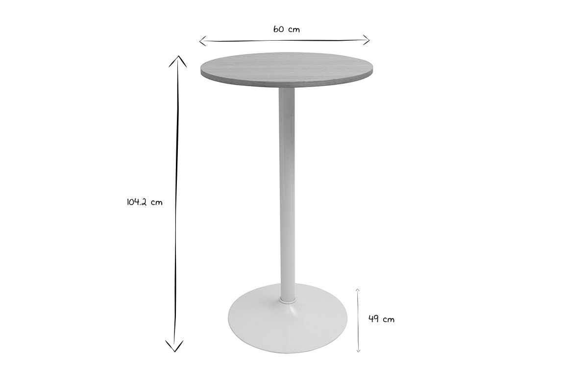 Tavolo alto design rotondo in legno chiaro di quercia e metallo bianco D60 cm CALISTA