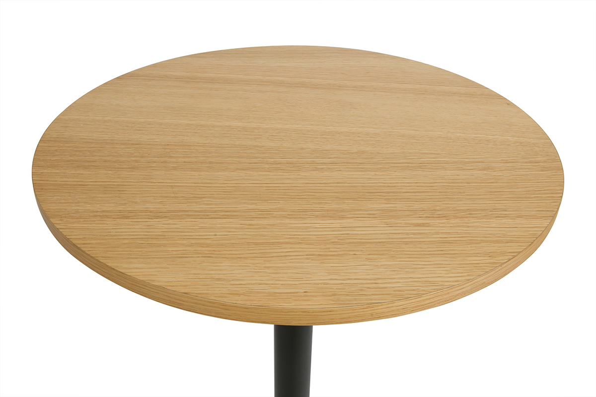 Tavolo alto design rotondo in legno chiaro di quercia e metallo nero D60 cm CALISTA