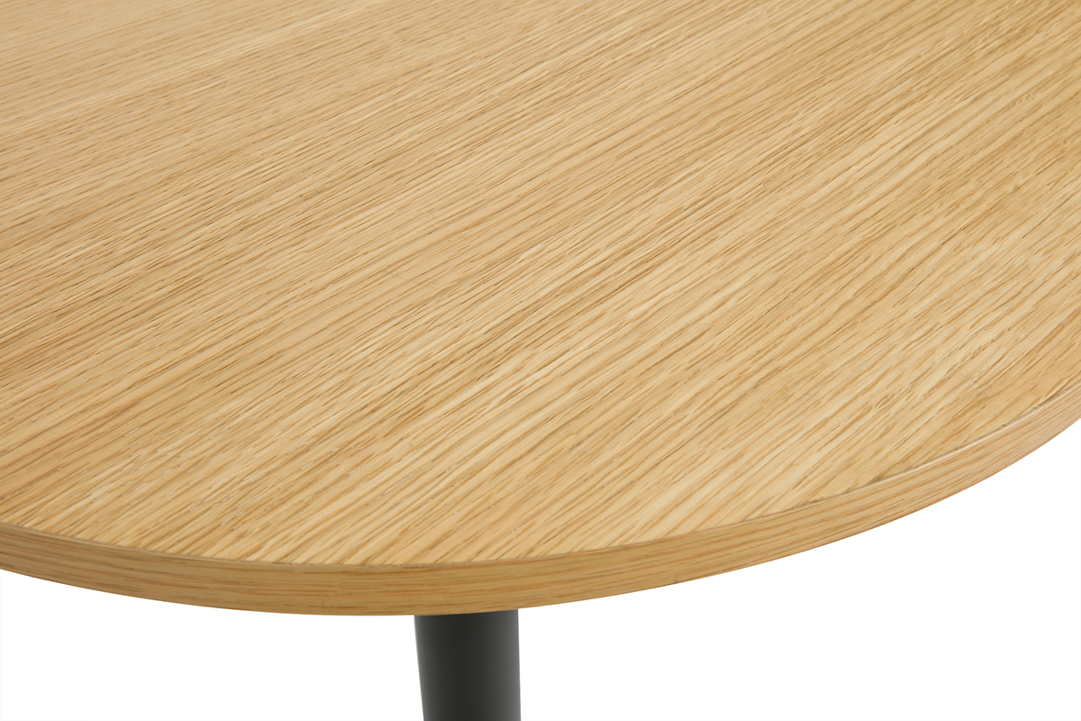 Tavolo alto design rotondo in legno chiaro di quercia e metallo nero D60 cm CALISTA