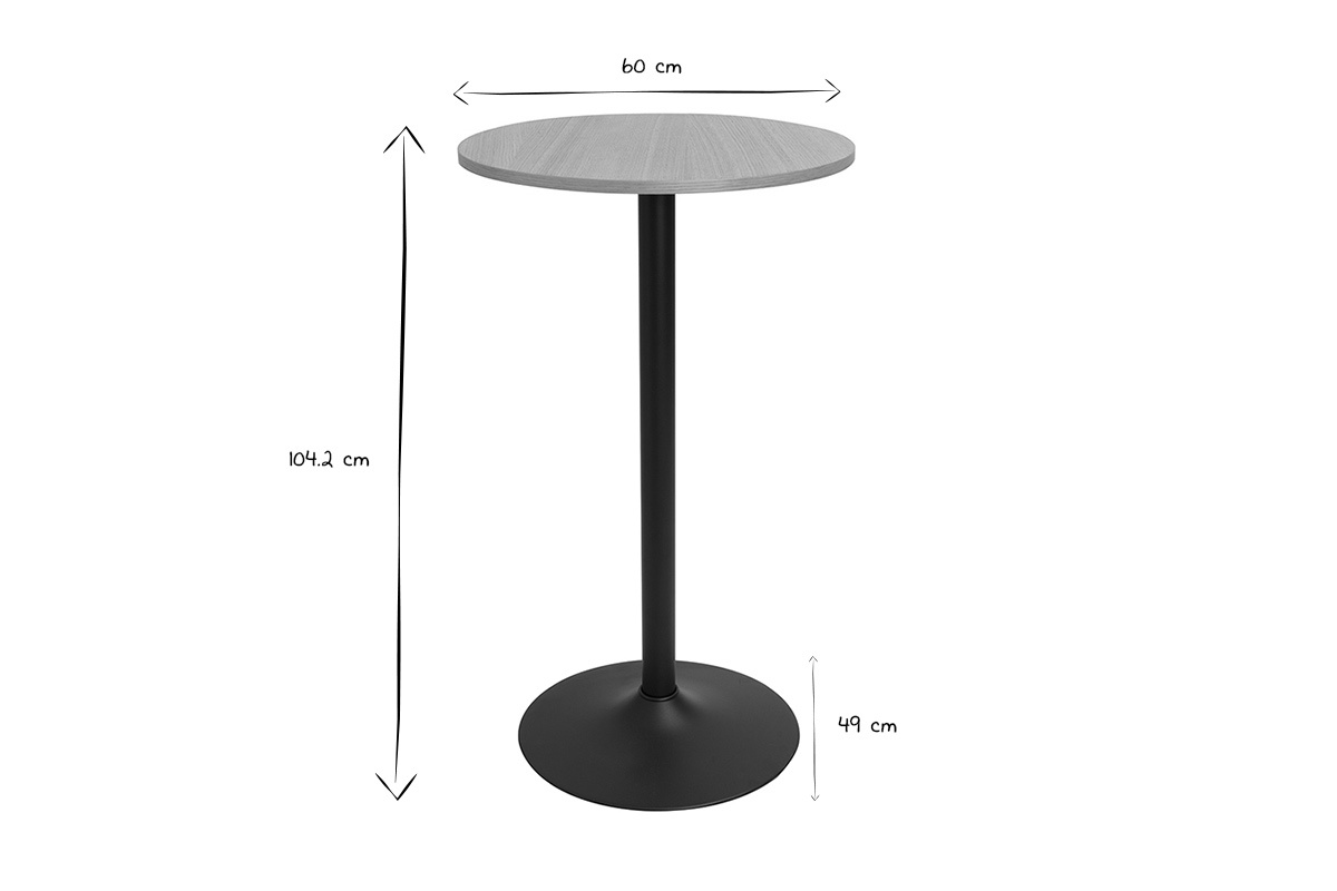 Tavolo alto design rotondo in legno chiaro di quercia e metallo nero D60 cm CALISTA