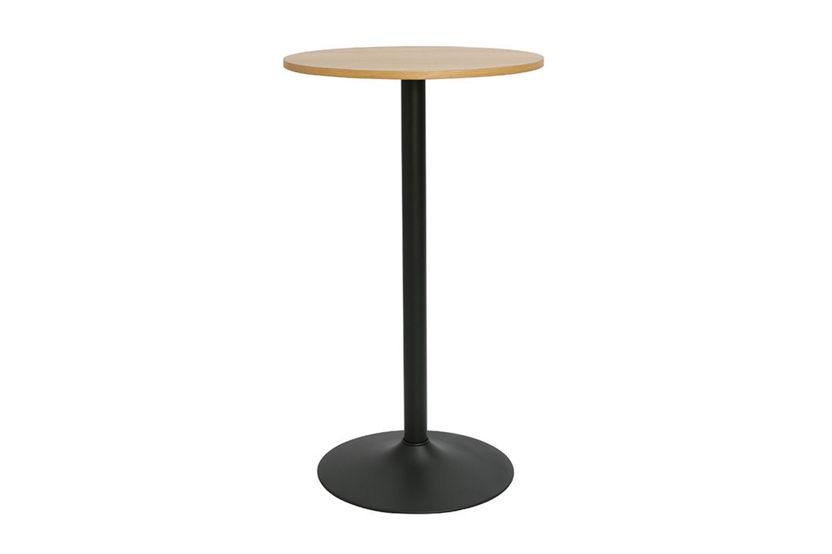 Tavolo alto design rotondo in legno chiaro di quercia e metallo nero D60 cm CALISTA