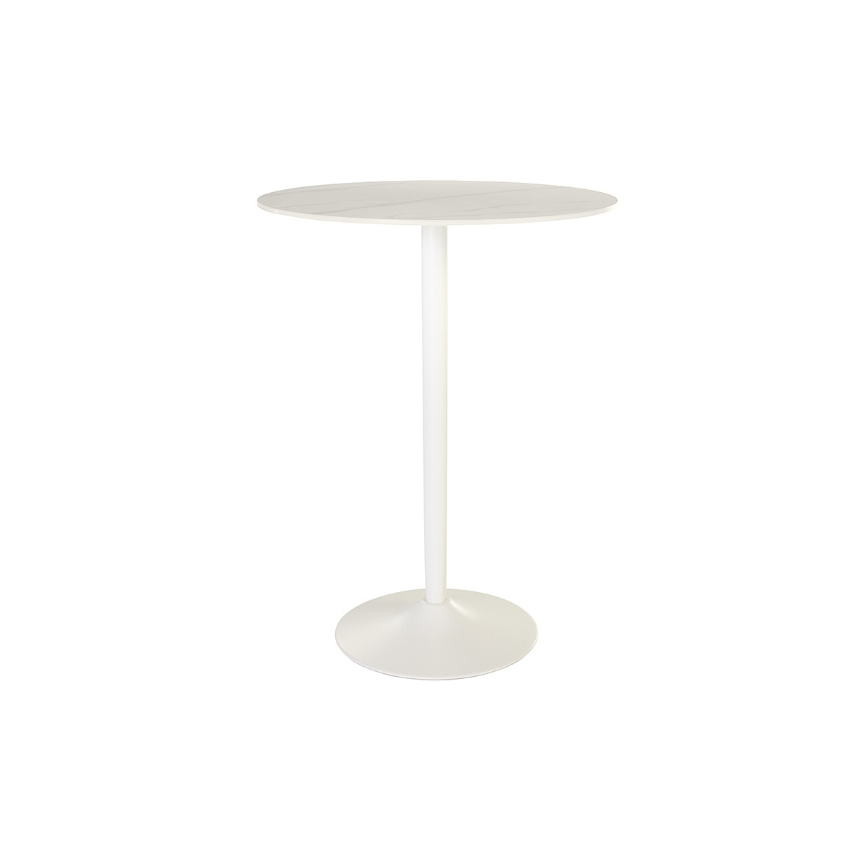 Tavolo alto di design rotondo in ceramica bianca e metallo D80 cm MALOU
