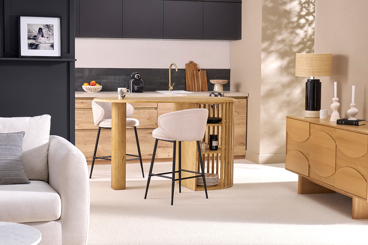 Tavolo bar con ripiani in legno massello di mango H90 cm LOBIO