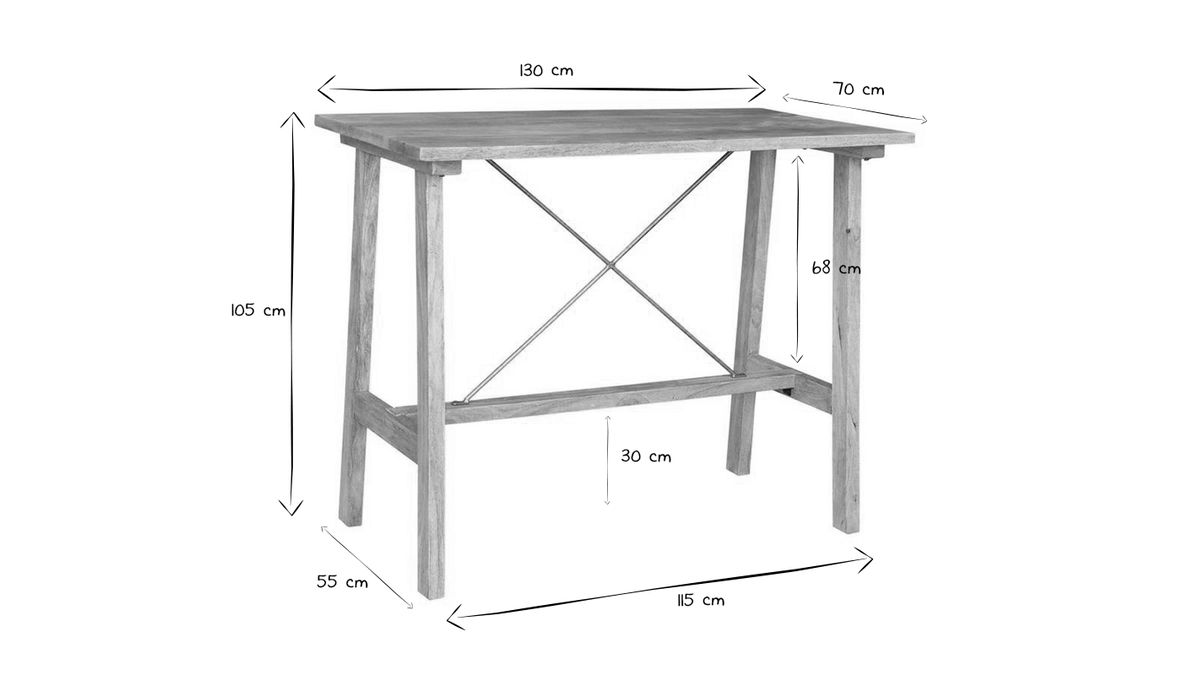 Tavolo bar in legno massello di mango e metallo dorato L130 cm MARGHA