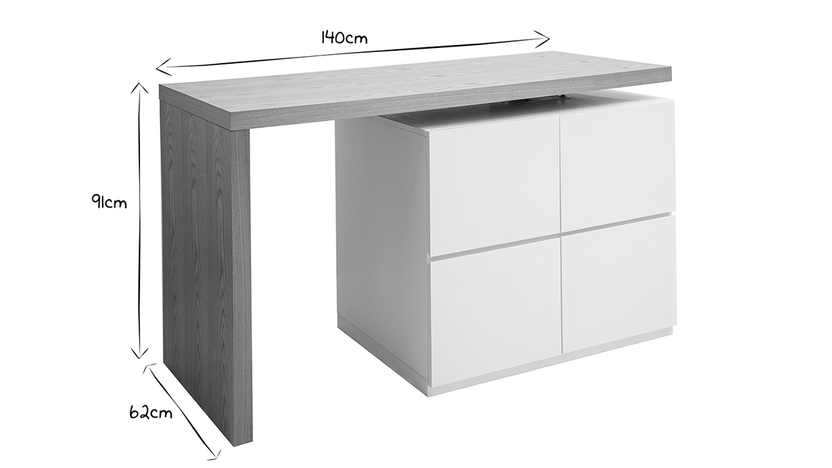 Tavolo bar modulabile con contenitore bianco opaco e rovere H91 cm MAX