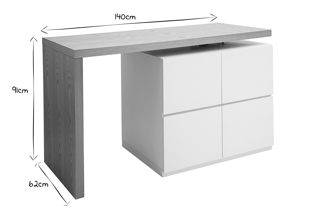 Tavolo bar modulabile con contenitore bianco opaco e rovere H91 cm MAX