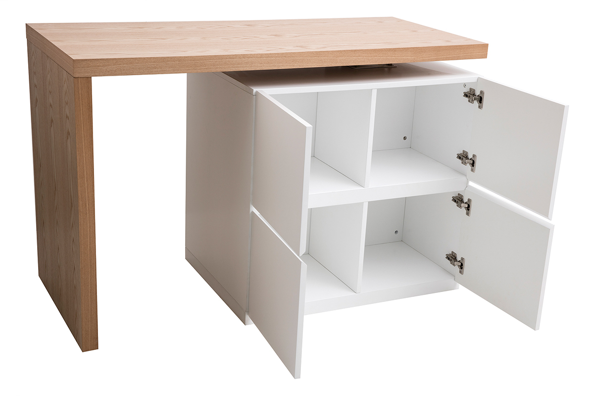 Tavolo bar modulabile con contenitore bianco opaco e rovere H91 cm MAX