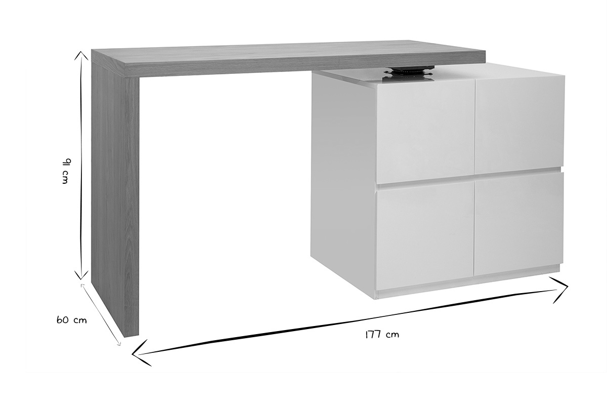 Tavolo bar modulabile con contenitore bianco opaco e rovere H91 cm MAX