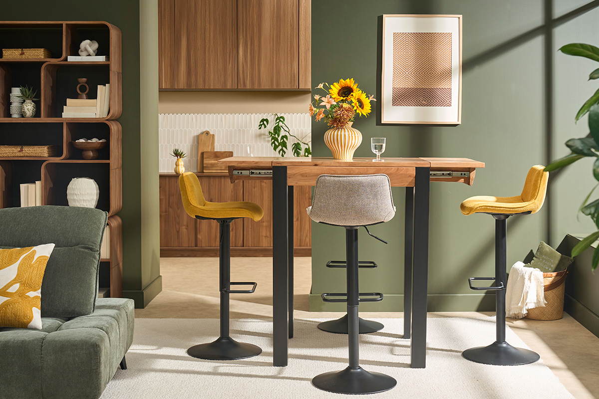 tavolo bar rettangolare in acacia base in metallo nero 130cm TRAP