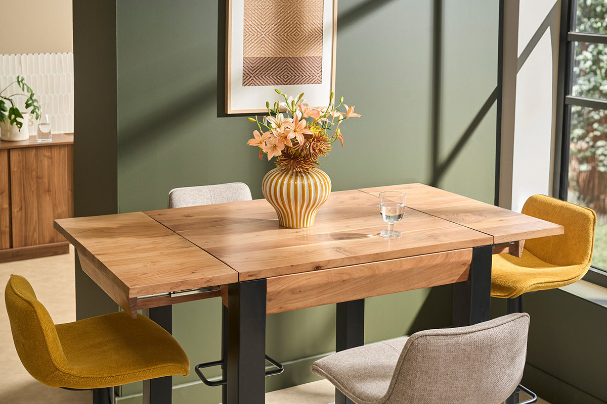 tavolo bar rettangolare in acacia base in metallo nero 130cm TRAP