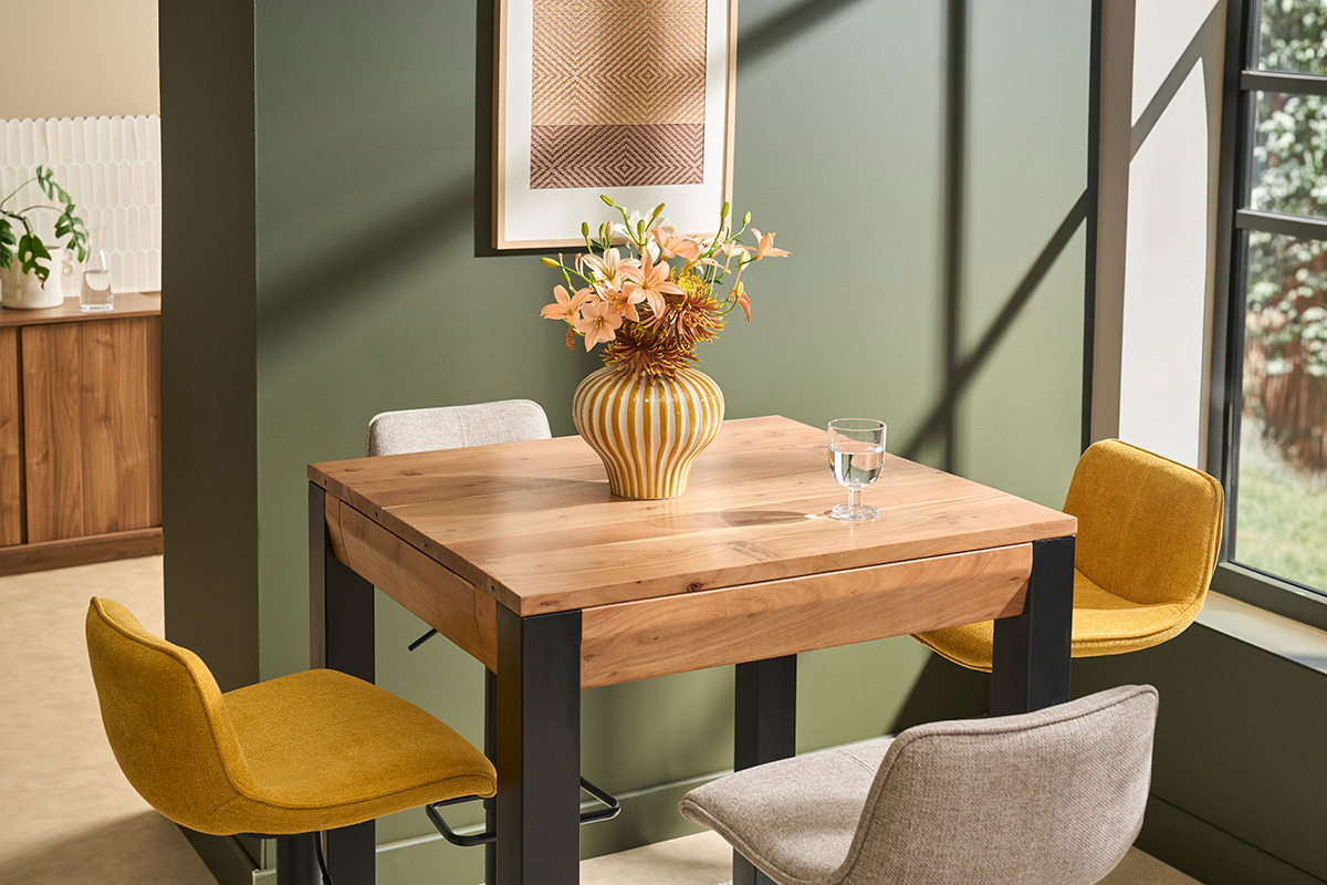 tavolo bar rettangolare in acacia base in metallo nero 130cm TRAP