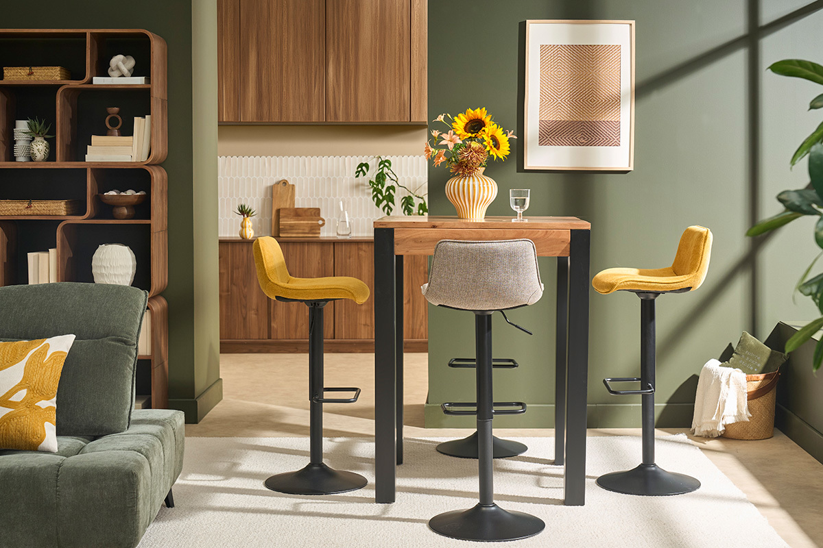 tavolo bar rettangolare in acacia base in metallo nero 130cm TRAP